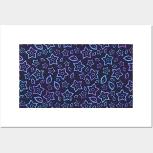 Blue and purple Flower Pattern Posters and Art